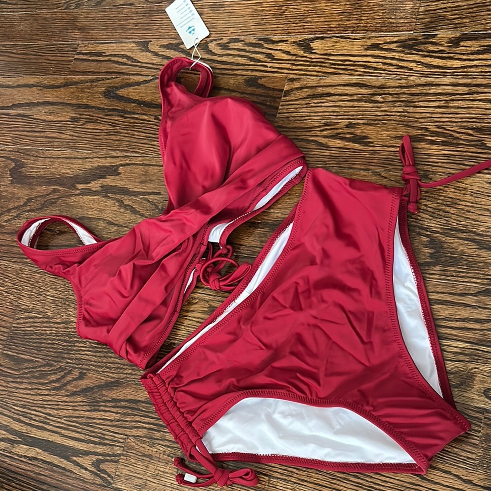 SHEIN Red Halter Bikini with Adjustable Ties